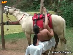 Busty and dumpy latina girl has steamy sex with her horse in outdoor